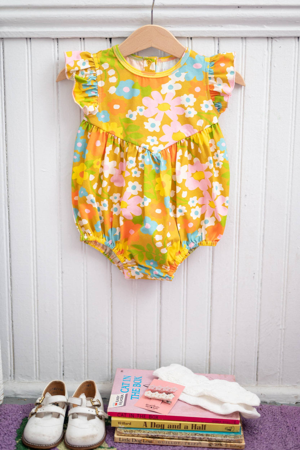 Baby Girl’s Flutter Romper in Sixties Wild Blooms