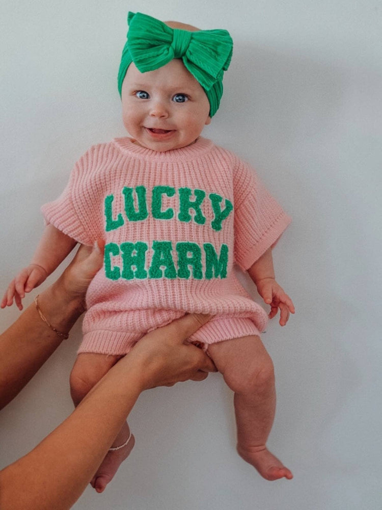 Lucky Charm Pink Sweater Romper