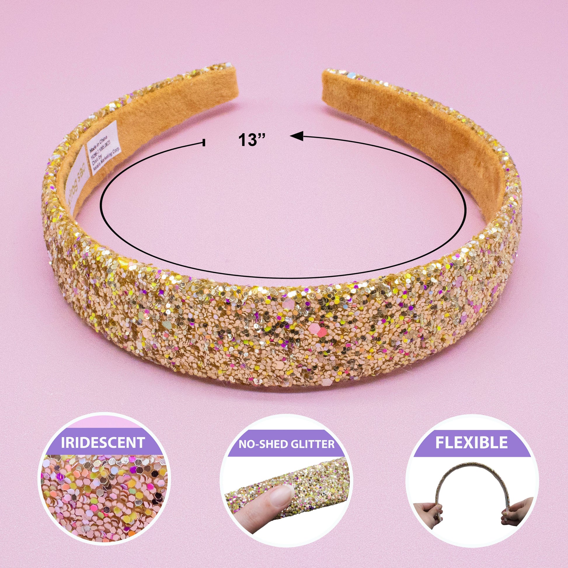 Kids Tapered Glitter Headband | Pink or Gold
