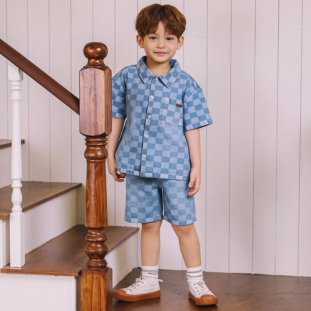 Liam Checkerboard Denim Short Sleeve Shirt