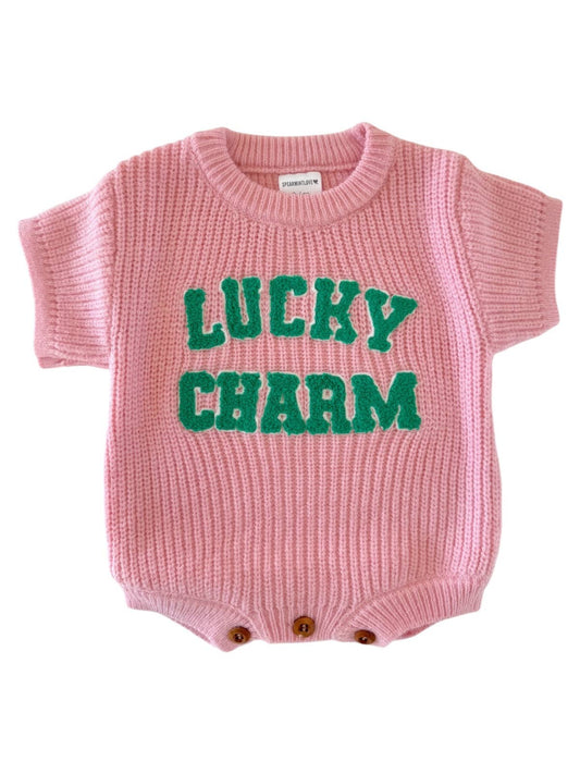 Lucky Charm Pink Sweater Romper