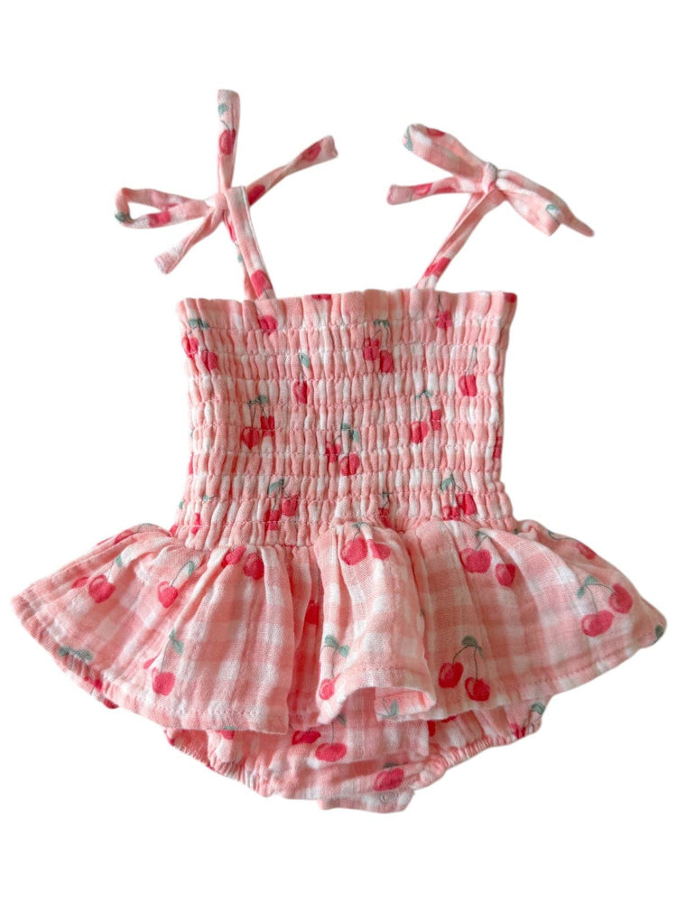 Gingham CherriesMuslin Smocked Bubble Skirt
