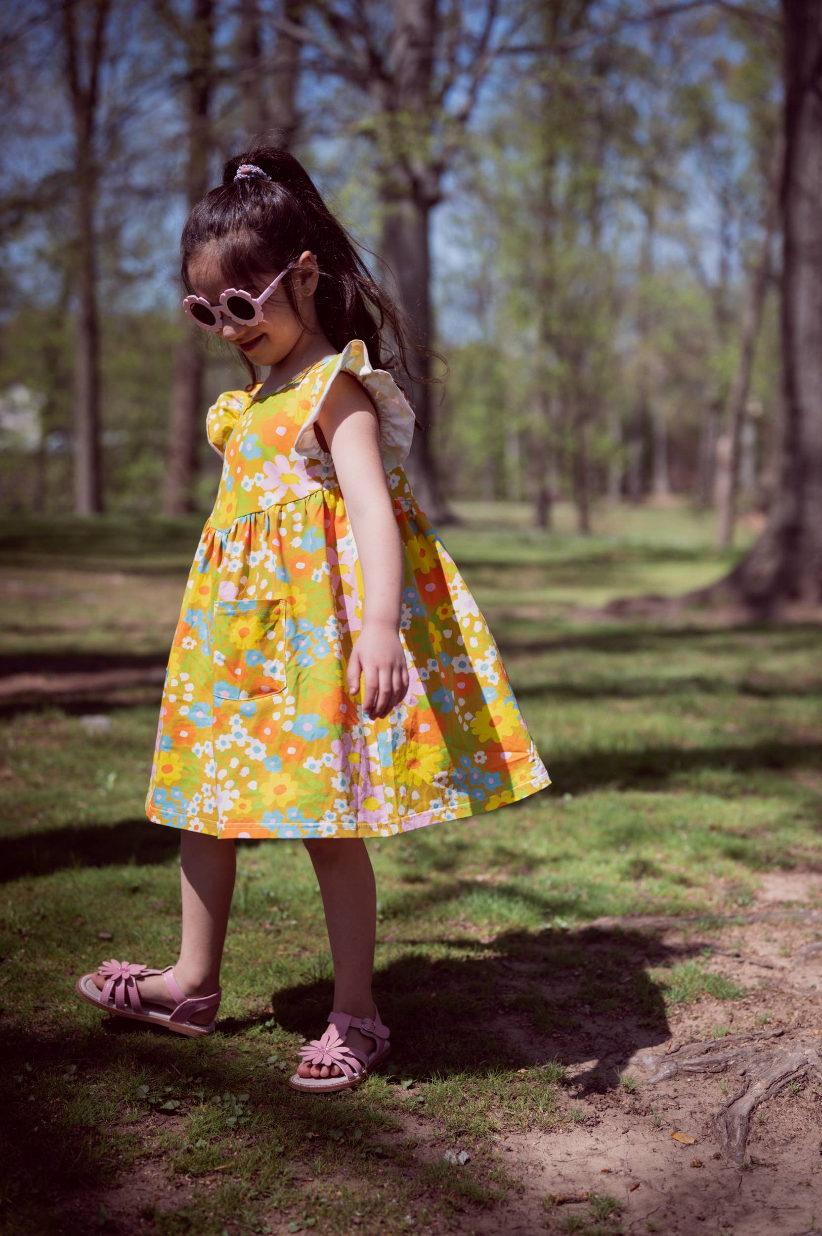 Girl’s Flutter Dress in Sixties Wild Blooms
