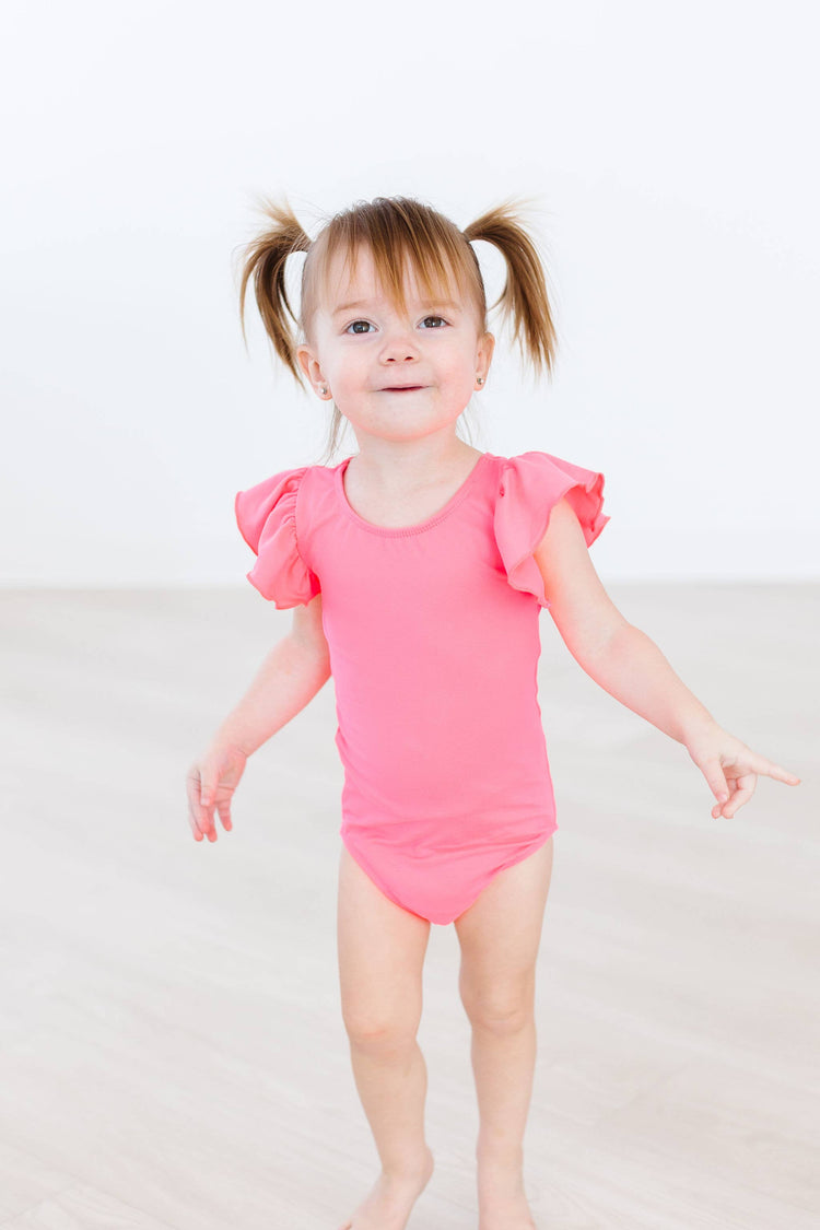 Neon Pink Flutter Sleeve Leotard