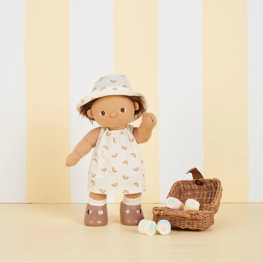 Dinkum Doll Cotton Una Rainbow Dress Set with Bucket Hat