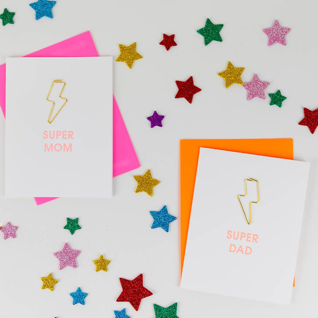 Super Mom - Lightning Bolt Letterpress Paper Clip Greeting Card  - Mother's Day