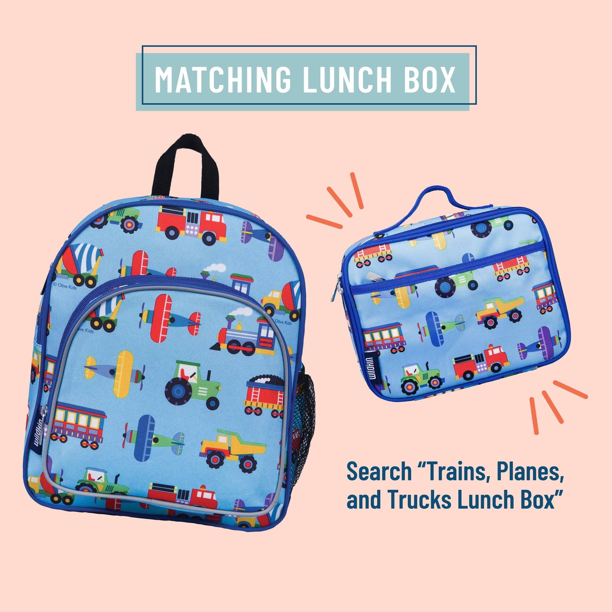 Trains Planes and Trucks Backpack - 12 Inch