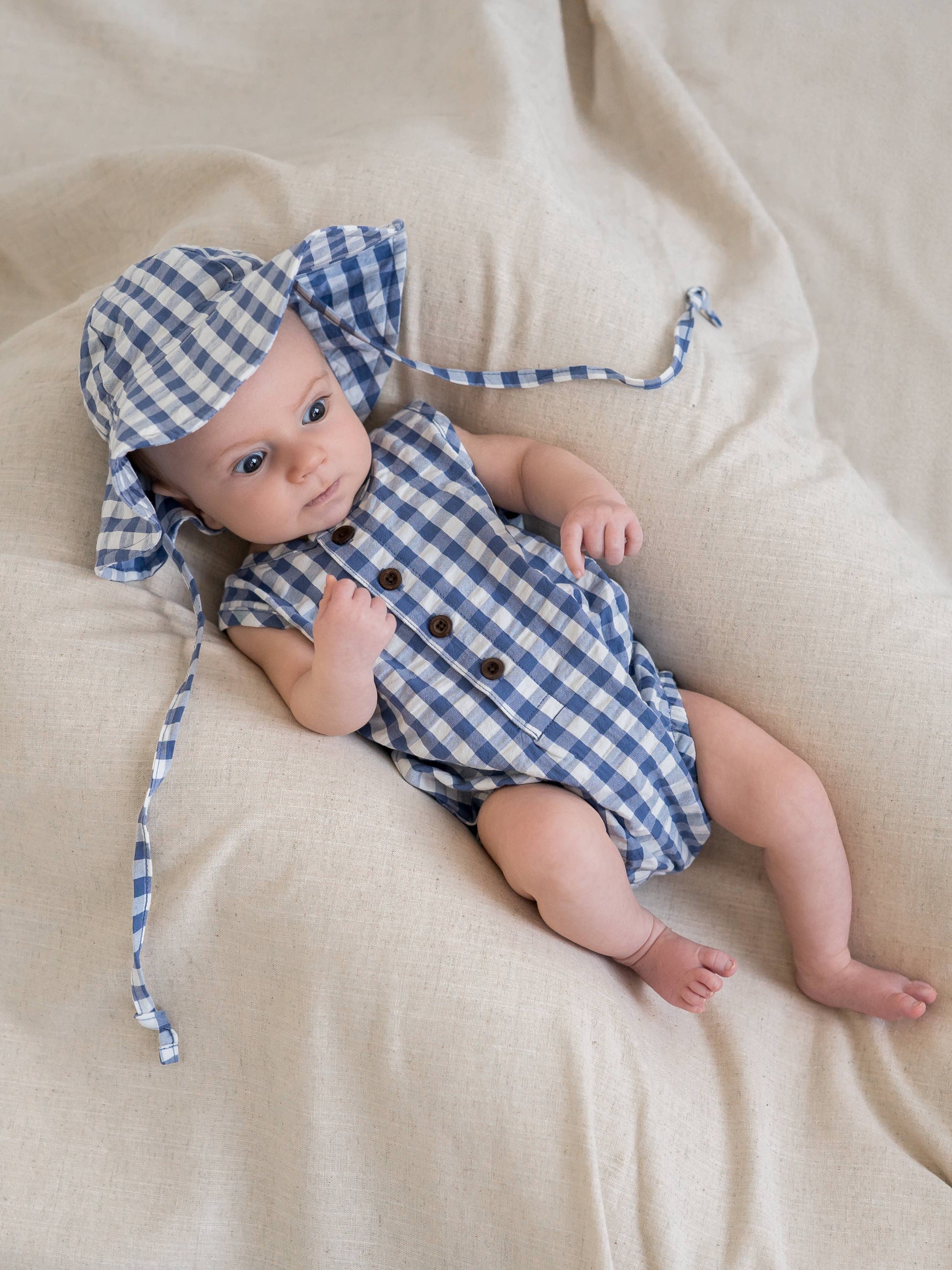 Organic Wren Gingham Bubble Romper