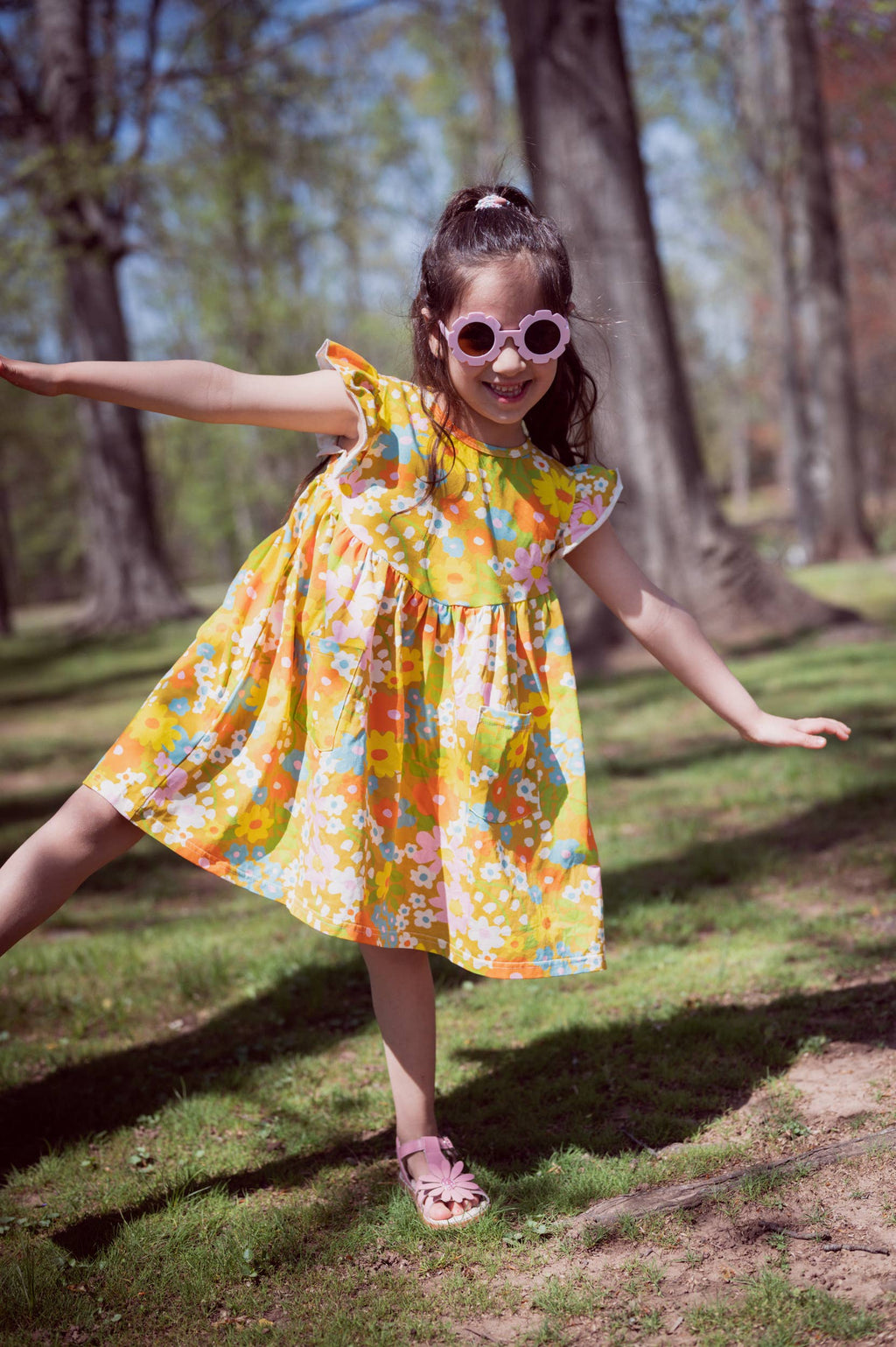 Girl’s Flutter Dress in Sixties Wild Blooms