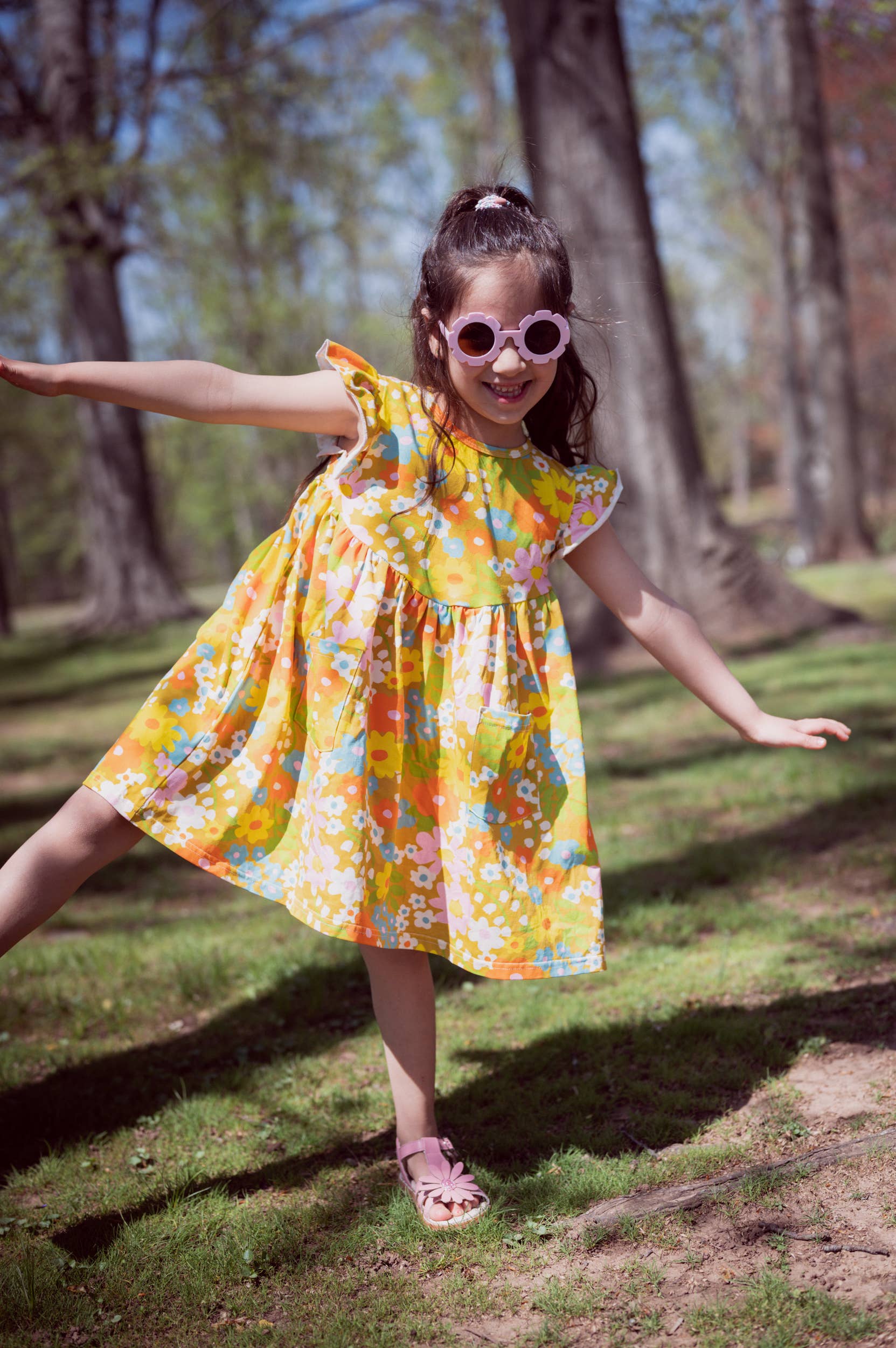 Girl’s Flutter Dress in Sixties Wild Blooms