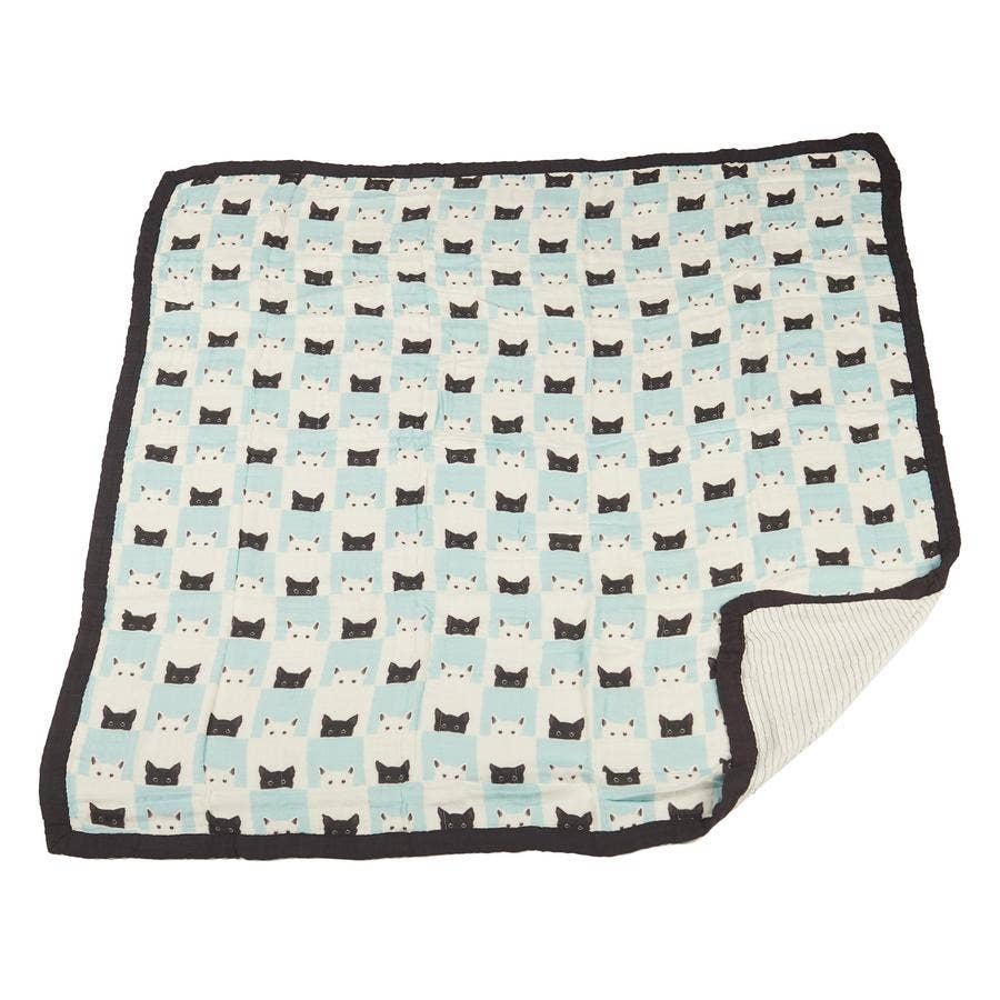 Peek-A-Boo Cats + Pencil Stripe Bamboo Muslin Blanket | Newcastle Classics