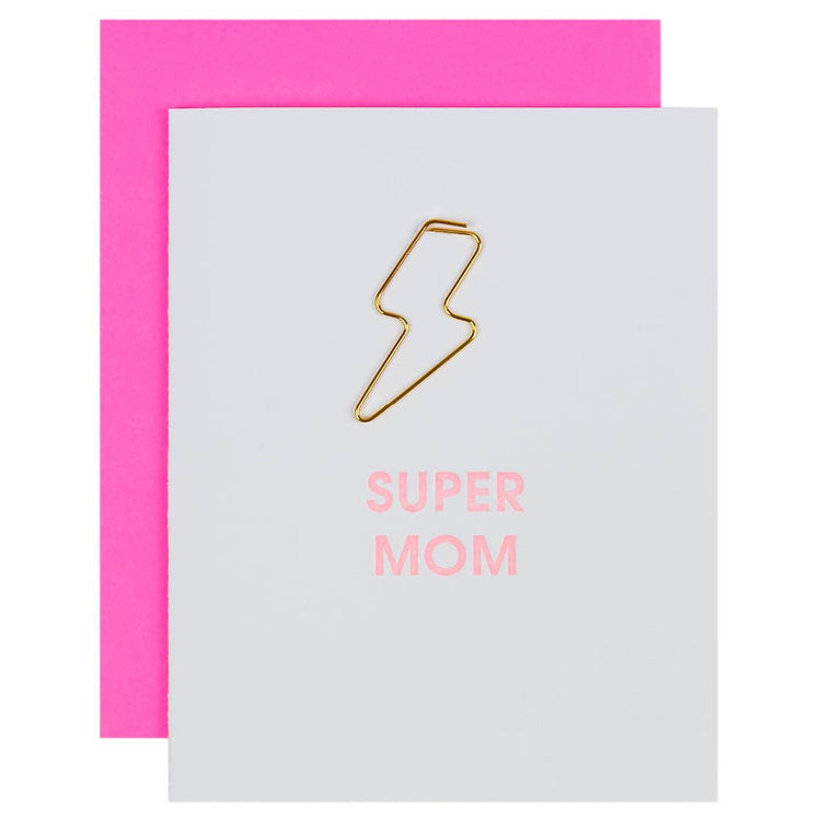Super Mom - Lightning Bolt Letterpress Paper Clip Greeting Card  - Mother's Day