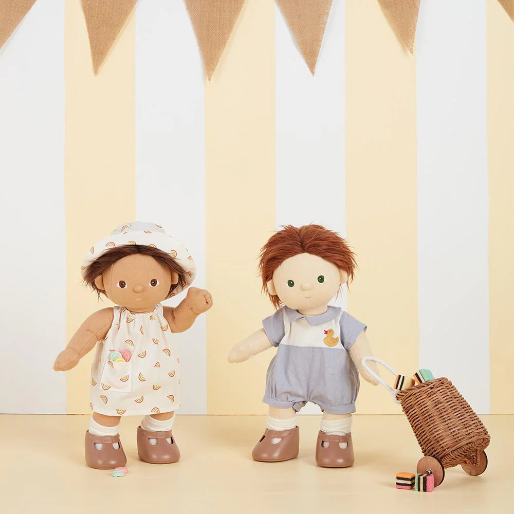 Dinkum Doll Cotton Una Rainbow Dress Set with Bucket Hat