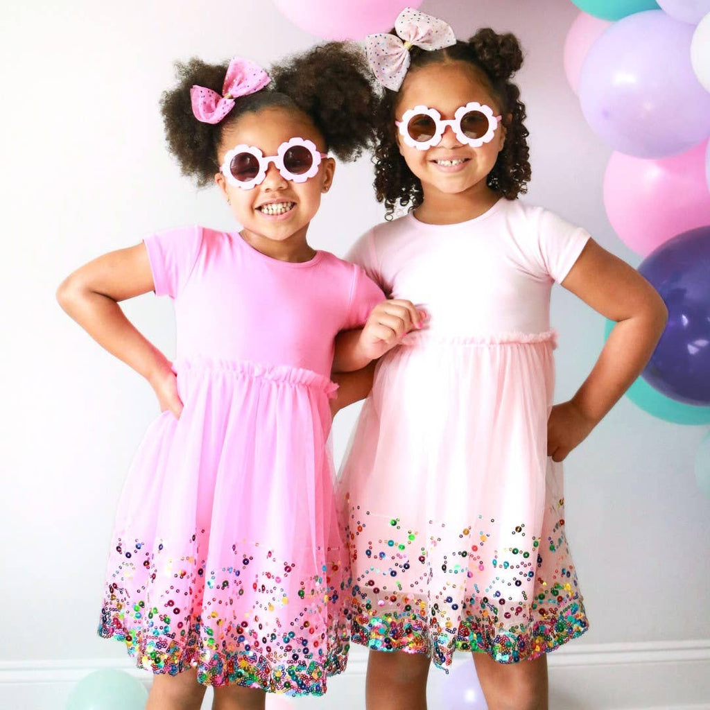 Raspberry Confetti Short Sleeve Tutu Dress - Kids Birthday