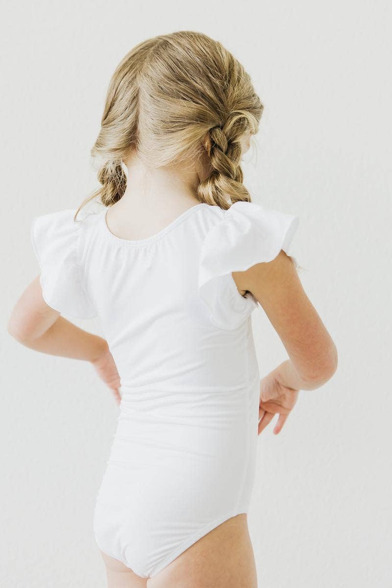 White Flutter Sleeve Leotard