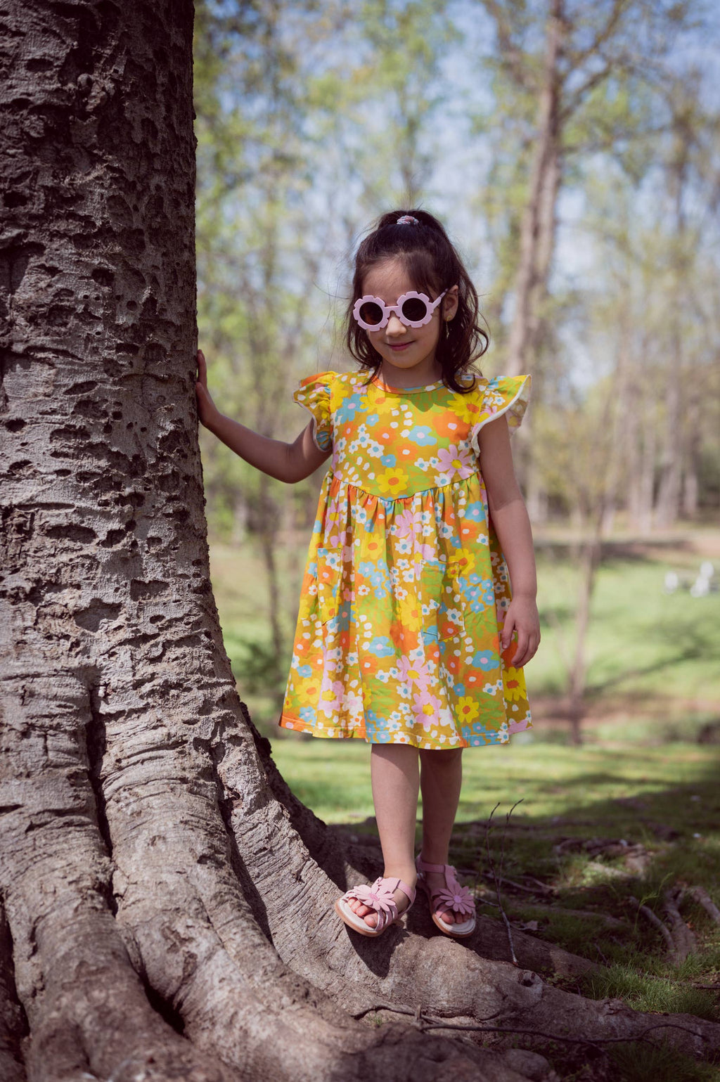 Girl’s Flutter Dress in Sixties Wild Blooms
