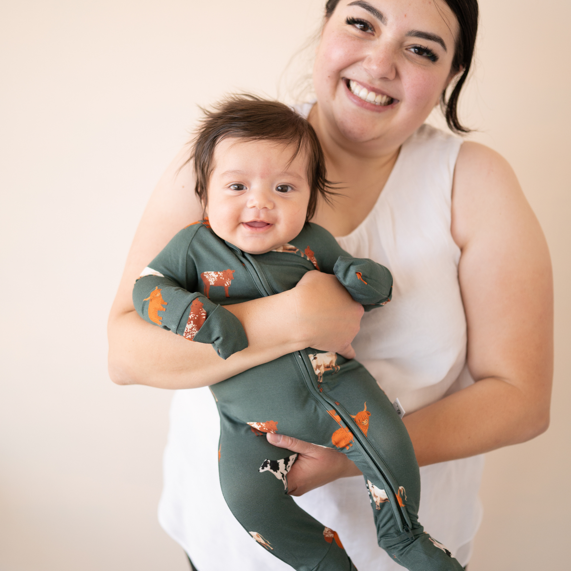 Bamboo 2-Way Convertible Zip Romper | Green Cow (0-24m)