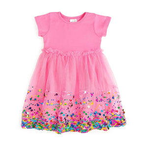 Raspberry Confetti Short Sleeve Tutu Dress - Kids Birthday