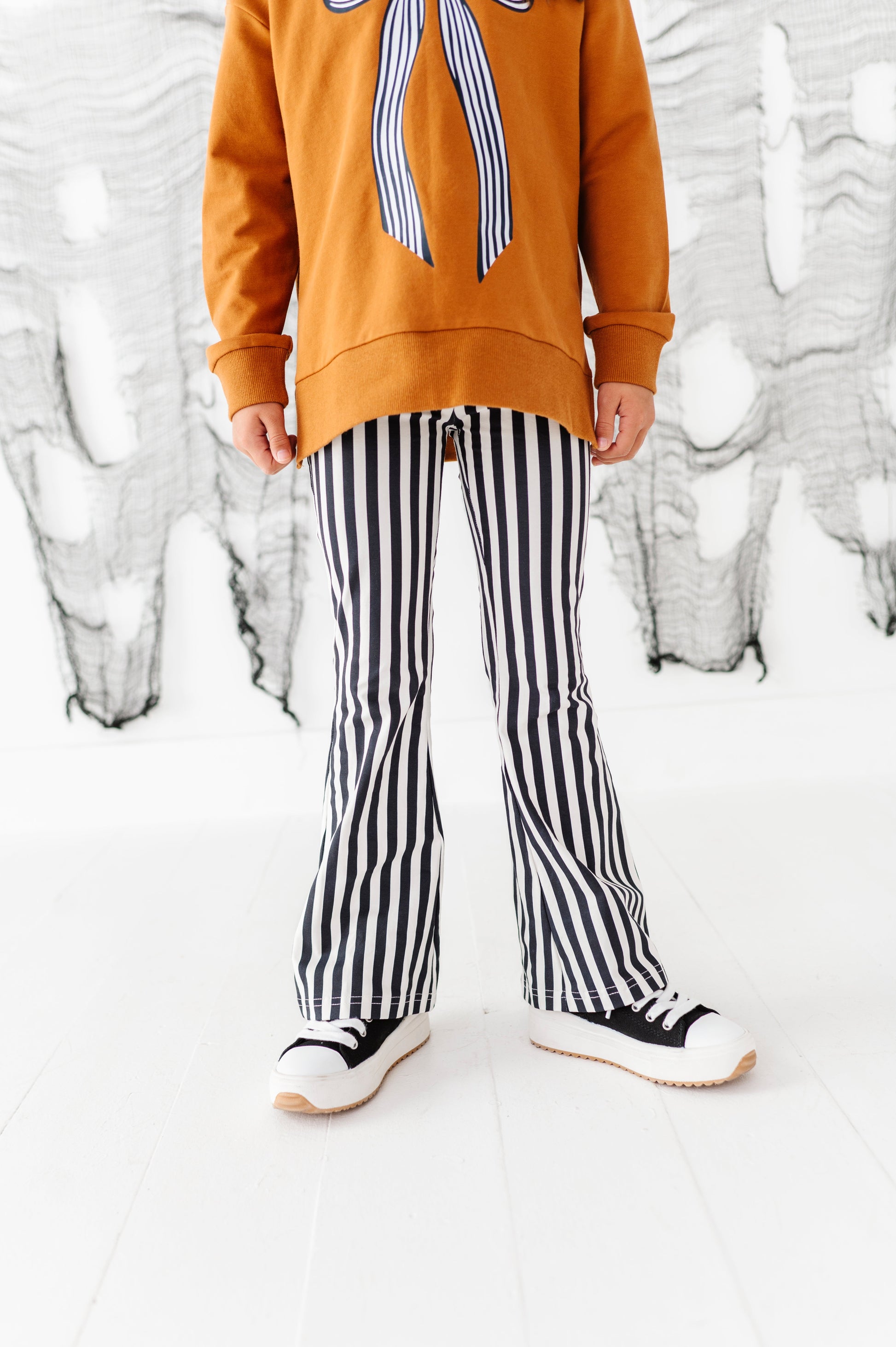 Striped Bow Side Split Sweatshirt