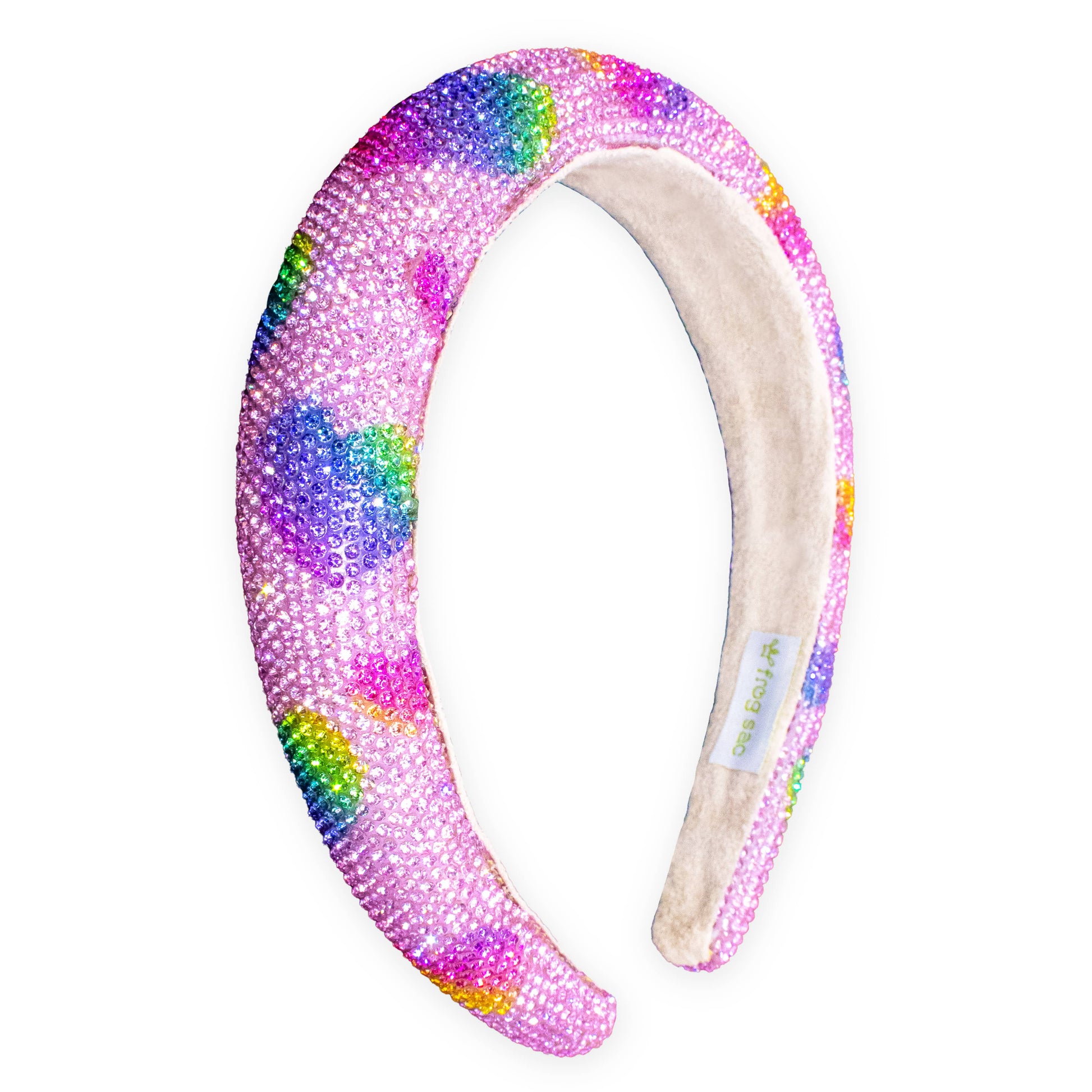 Kids Rhinestone Heart Headband | Pink with Rainbow Hearts