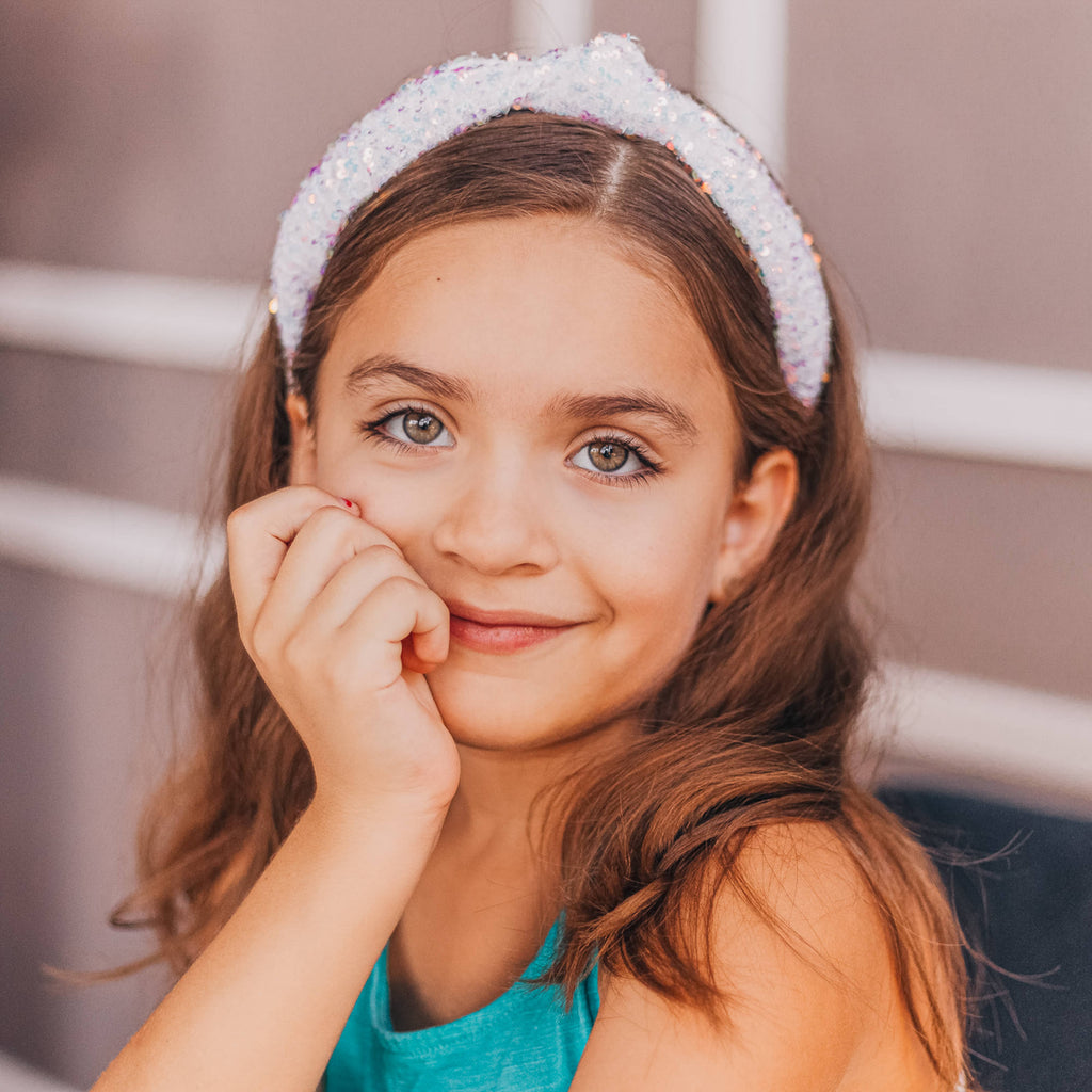 Kids Sequin Knot Headband | Purple or Rainbow
