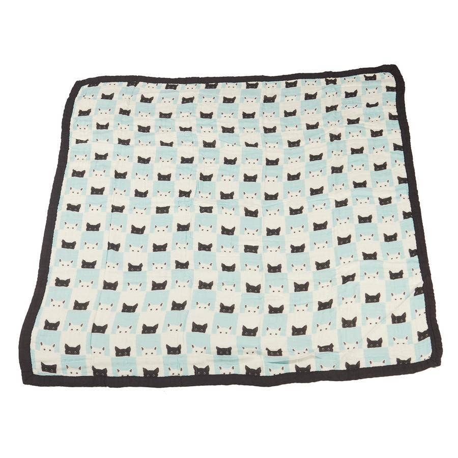 Peek-A-Boo Cats + Pencil Stripe Bamboo Muslin Blanket | Newcastle Classics