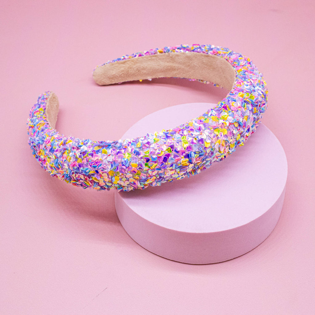 Kids Padded Chunky Sequin Headband | Blue or Multi-Color