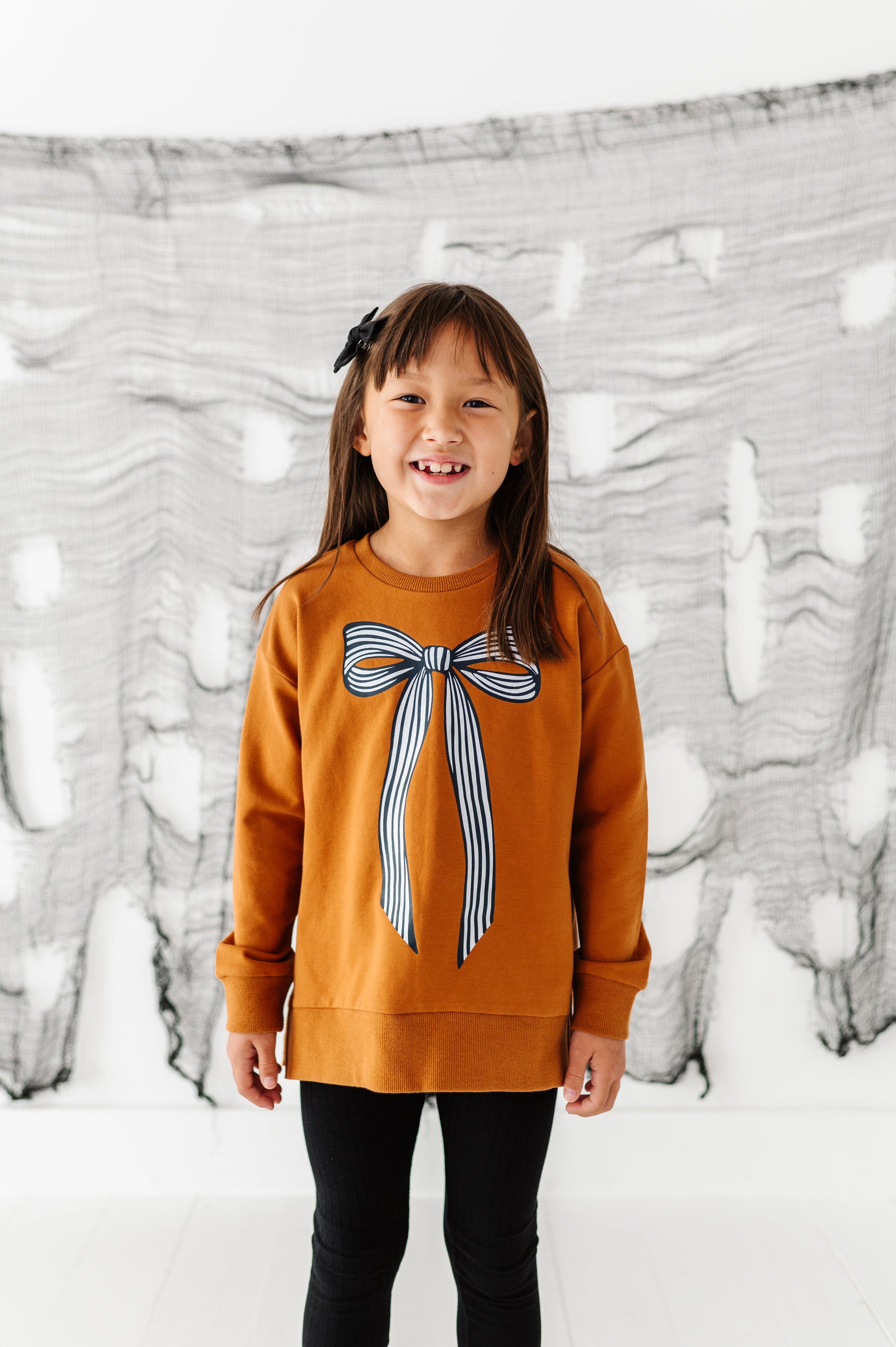 Striped Bow Side Split Sweatshirt