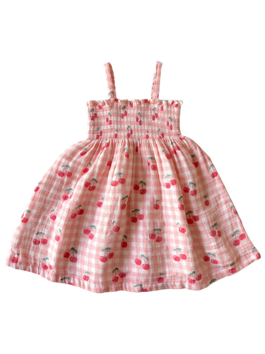 Gingham Cherrie Muslin Smocked Tube Dress