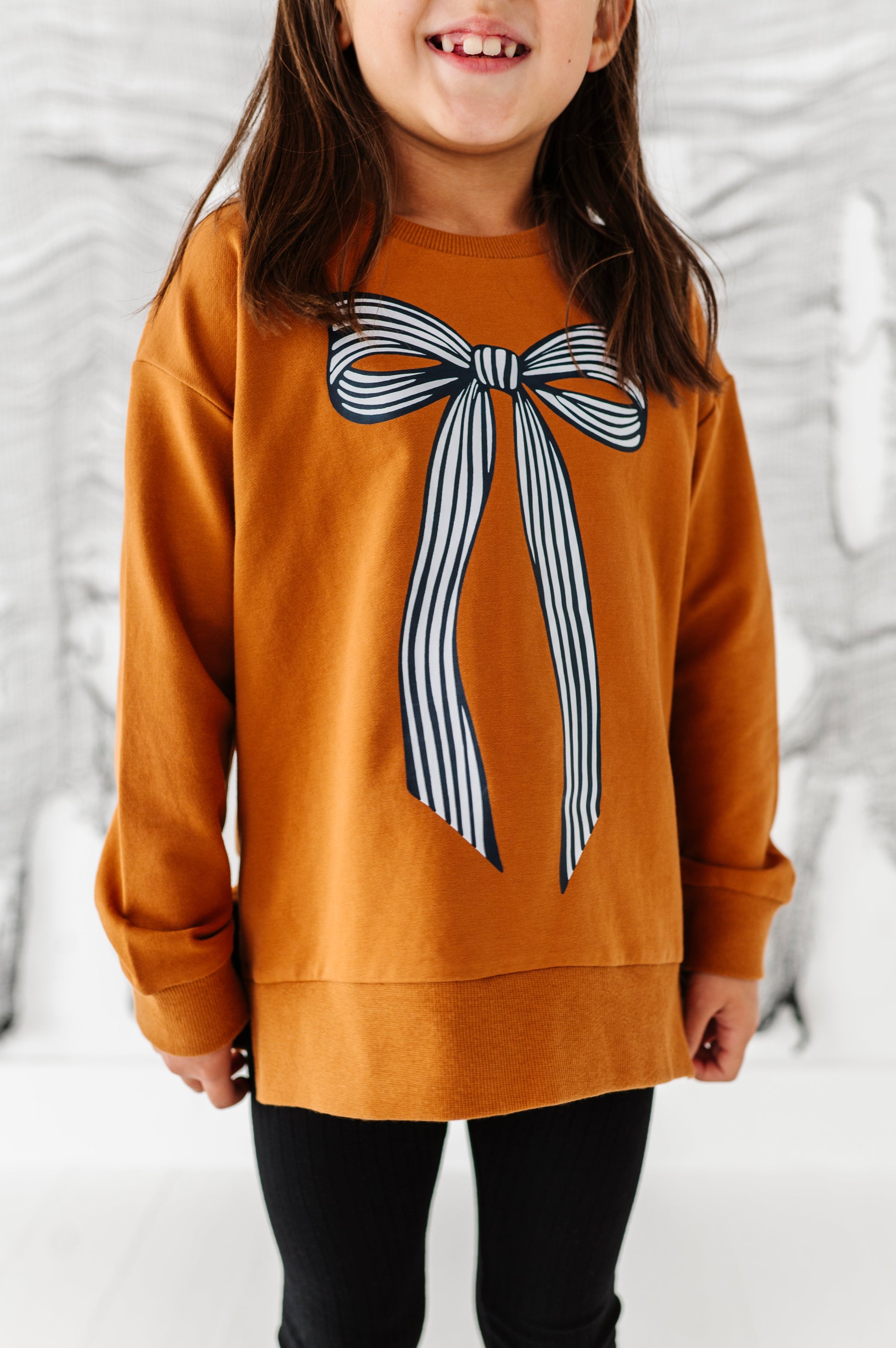 Striped Bow Side Split Sweatshirt