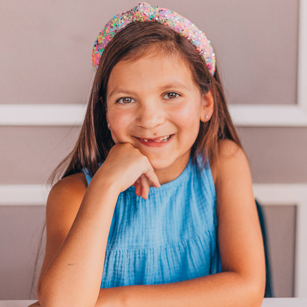 Kids Sequin Knot Headband | Purple or Rainbow