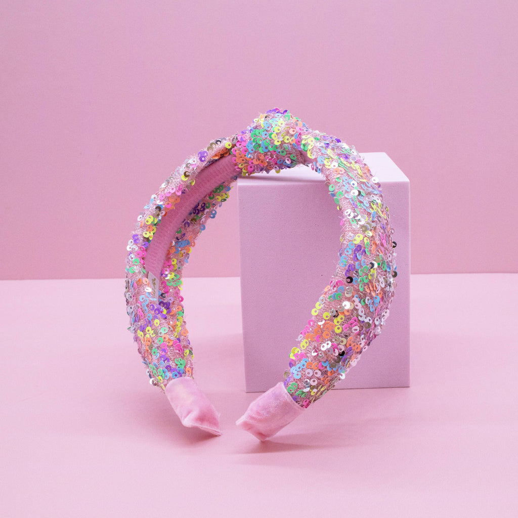 Kids Sequin Knot Headband | Purple or Rainbow