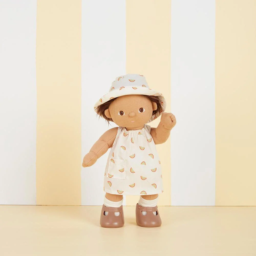 Dinkum Doll Cotton Una Rainbow Dress Set with Bucket Hat