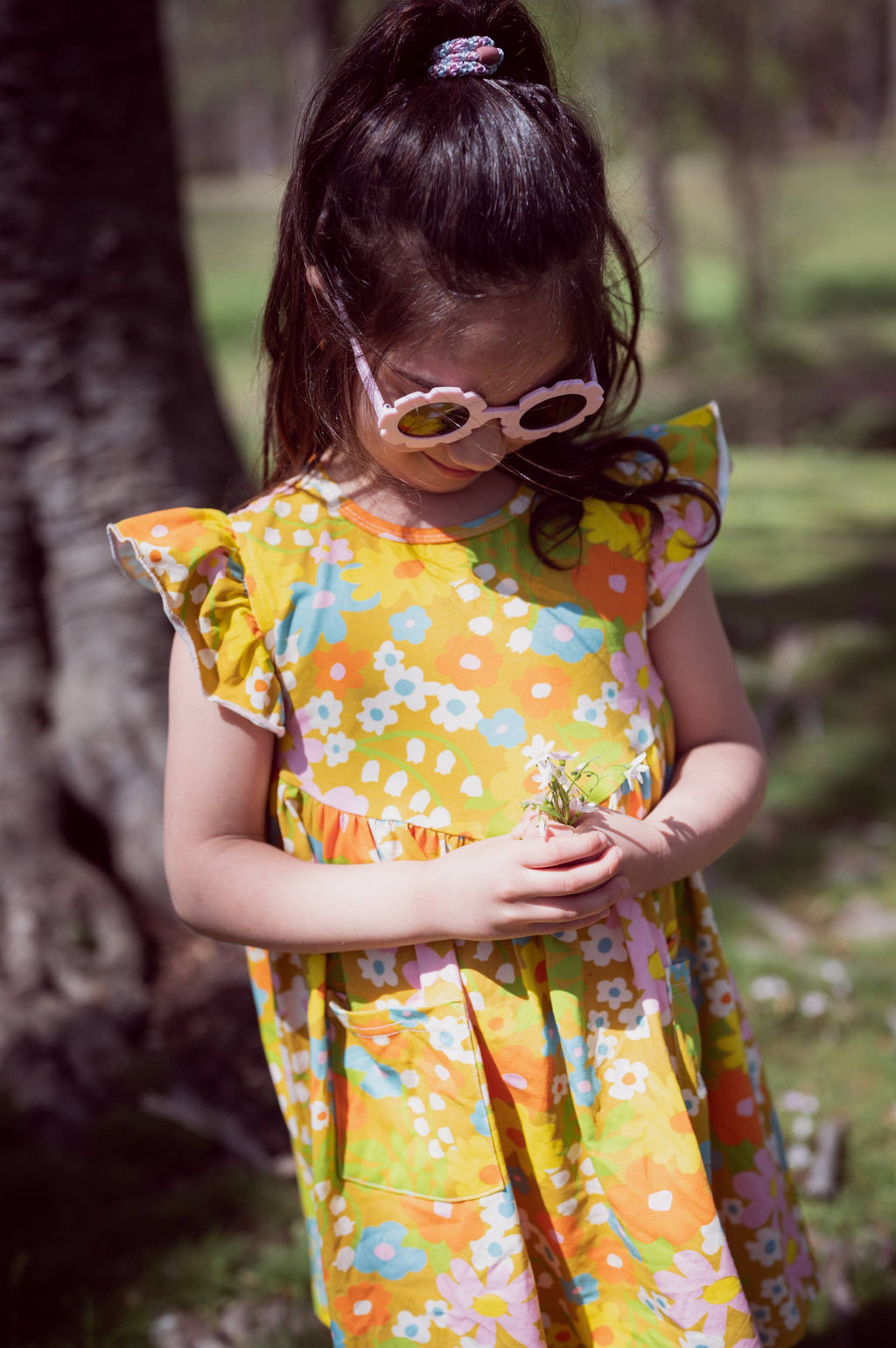 Girl’s Flutter Dress in Sixties Wild Blooms