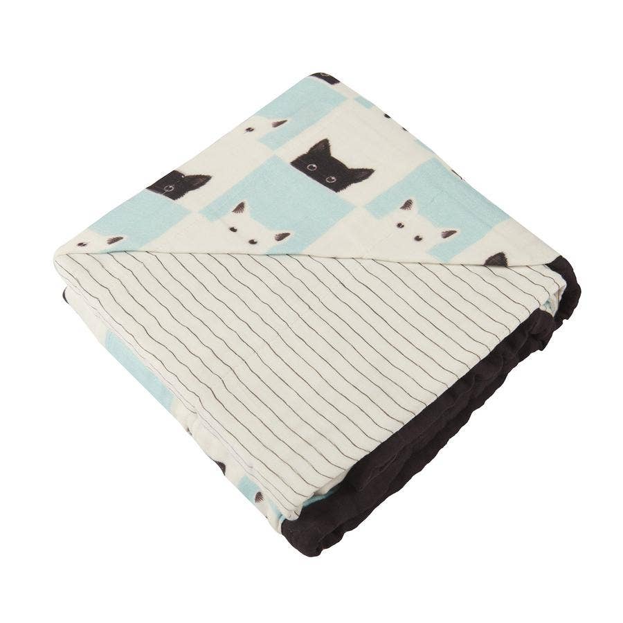 Peek-A-Boo Cats + Pencil Stripe Bamboo Muslin Blanket | Newcastle Classics