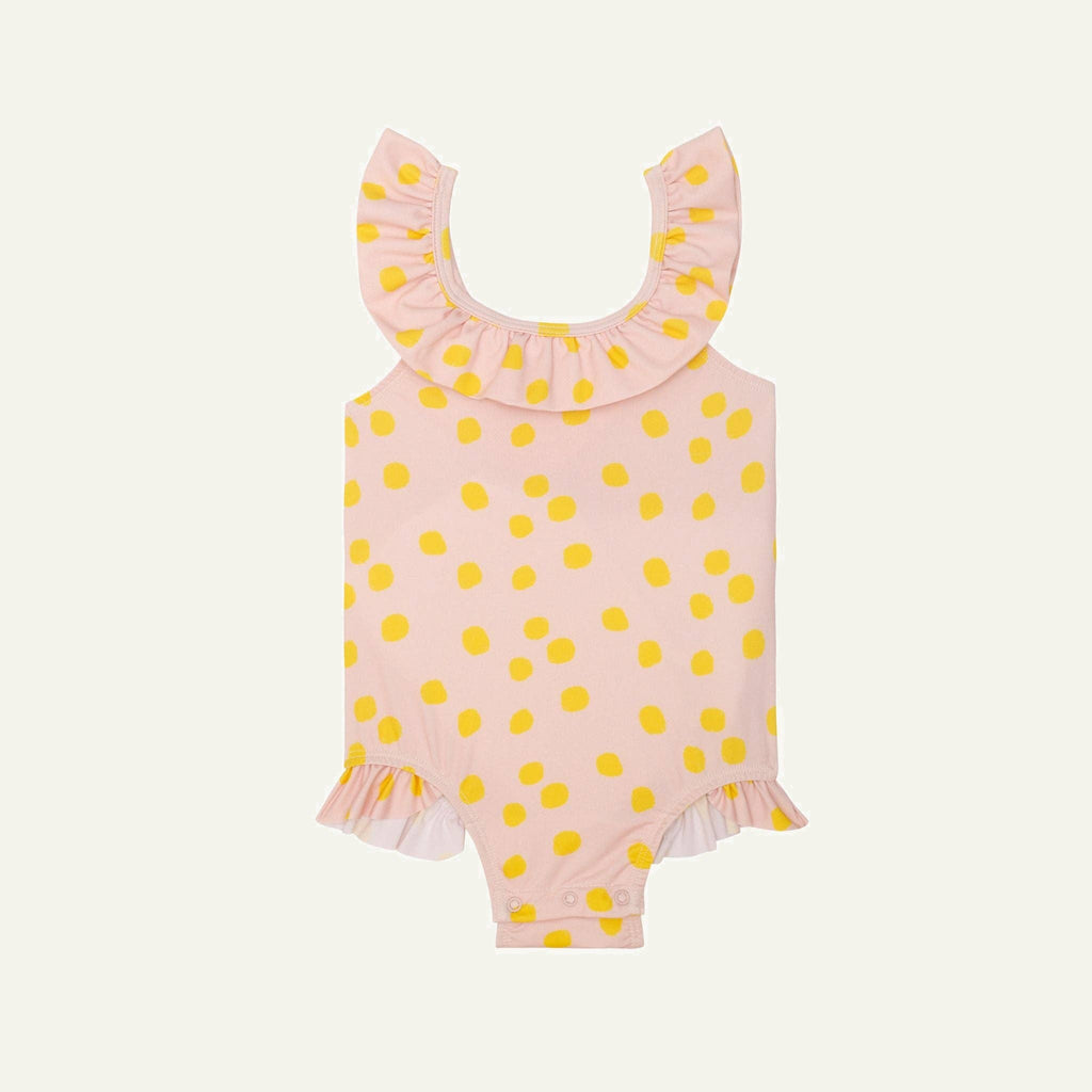 Pink Dotted Ruffle Baby Swimsuit