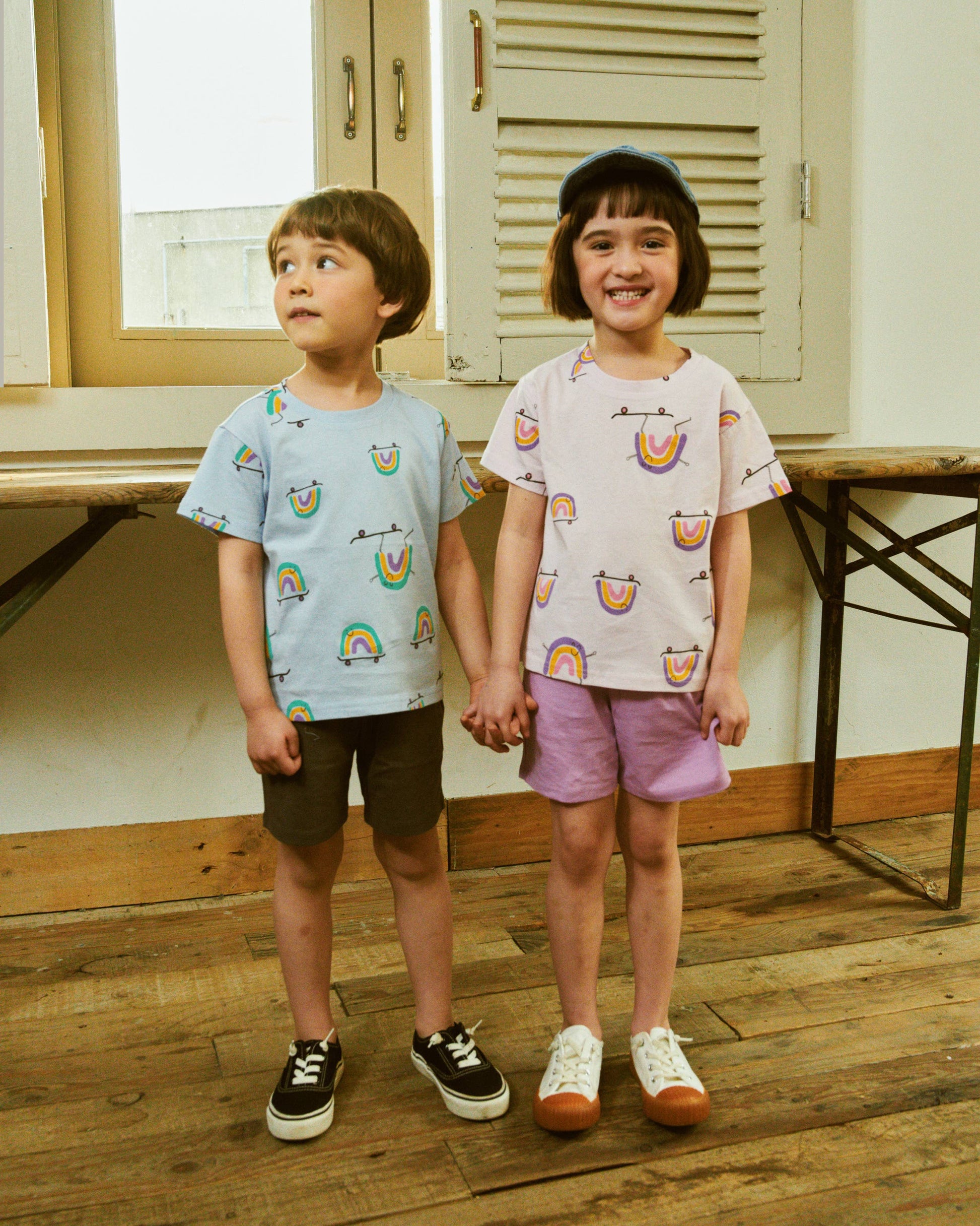 Rainbow Print T-Shirt & Solid Shorts Set
