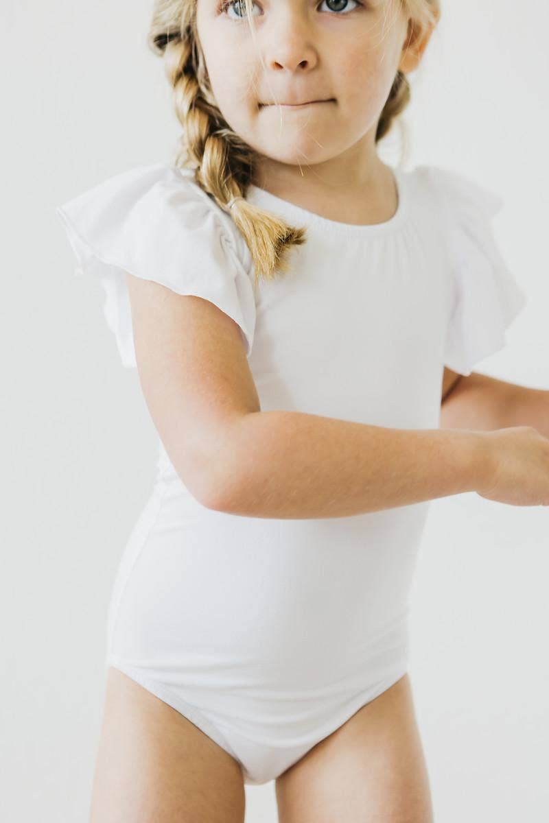 White Flutter Sleeve Leotard