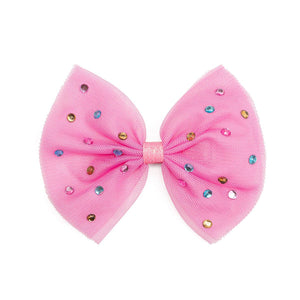 Raspberry Rhinestone Bow Clip - Kids Hair Bow
