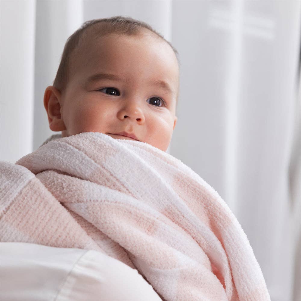 Knitted Chenille Blanket - Pink Check