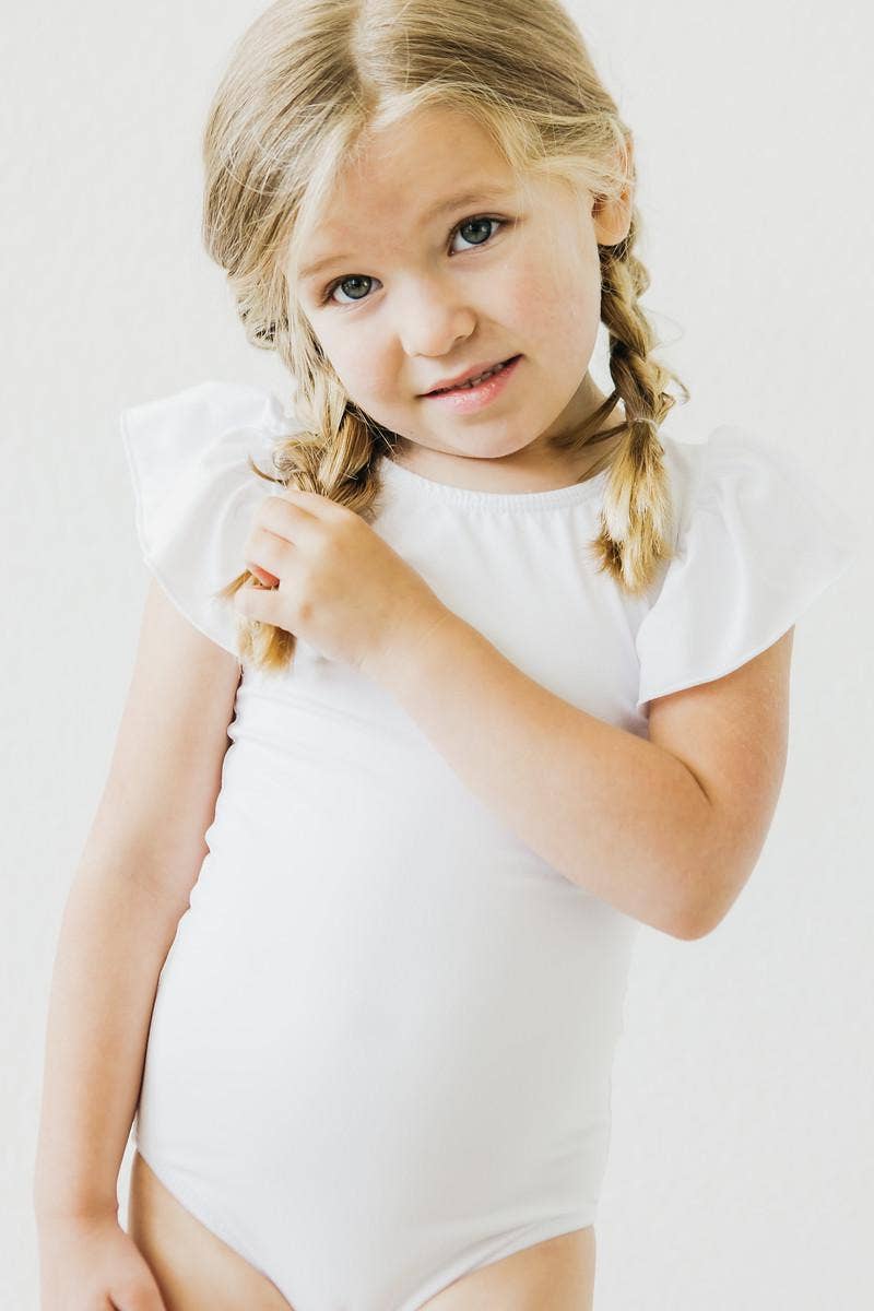 White Flutter Sleeve Leotard