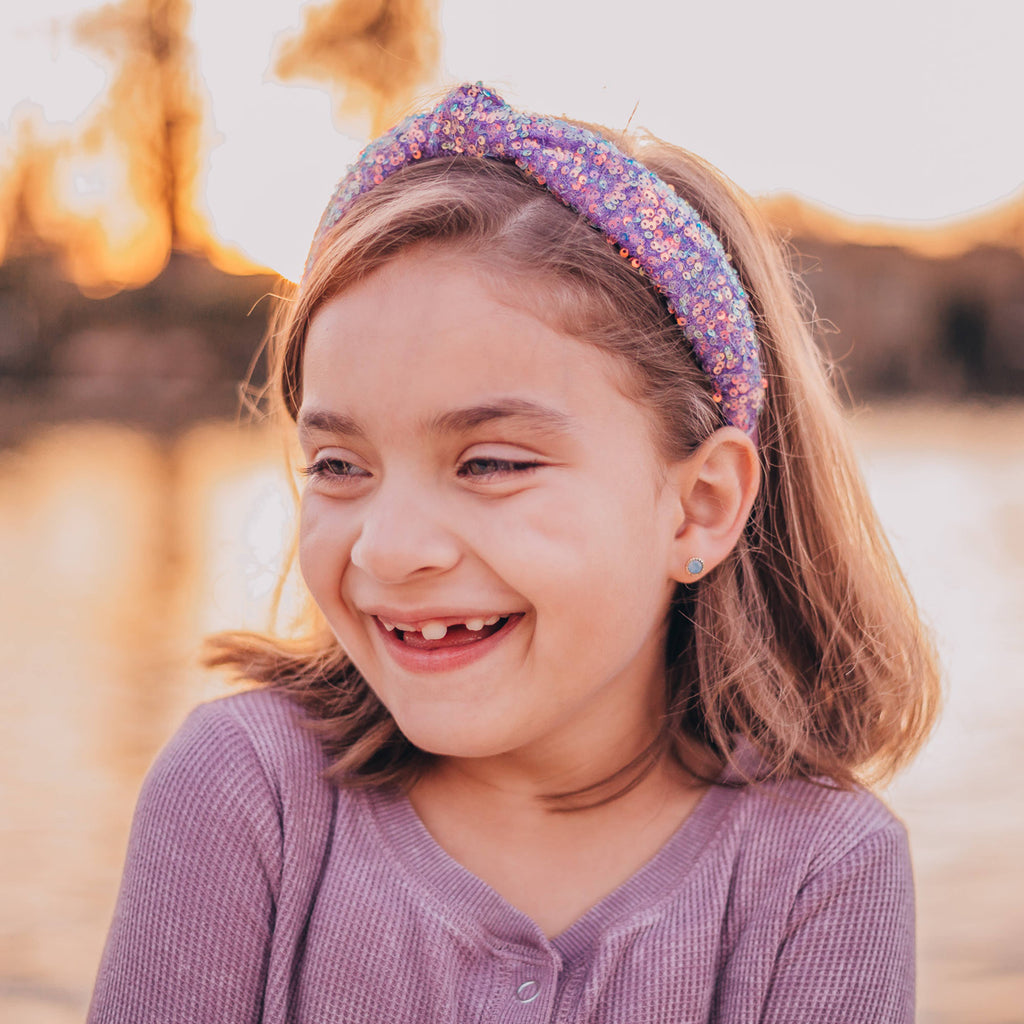 Kids Sequin Knot Headband | Purple or Rainbow
