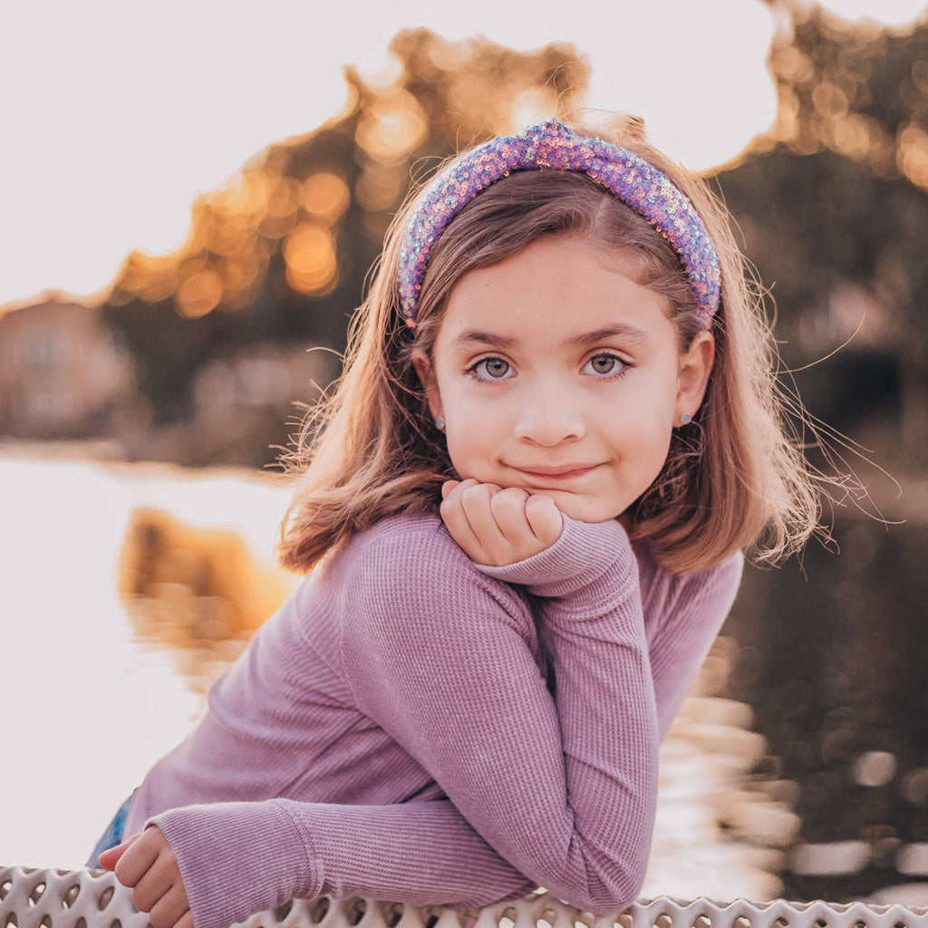 Kids Sequin Knot Headband | Purple or Rainbow