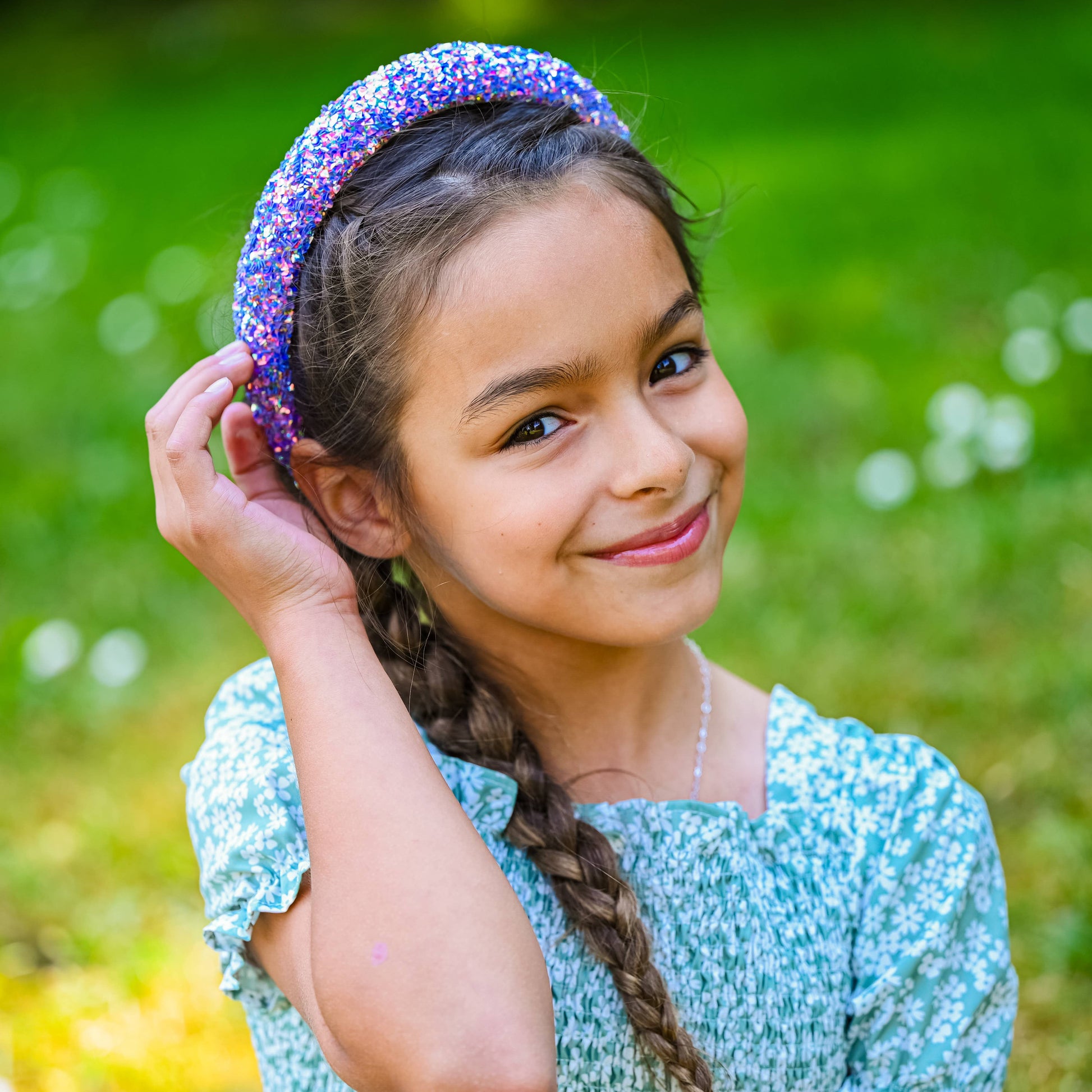 Kids Padded Chunky Sequin Headband | Blue or Multi-Color