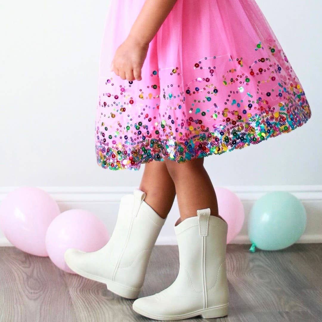 Raspberry Confetti Short Sleeve Tutu Dress - Kids Birthday