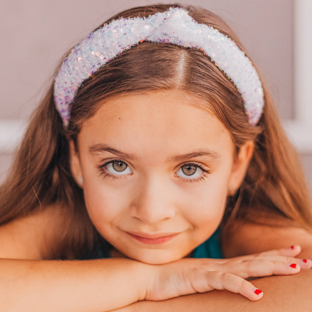 Kids Sequin Knot Headband | Purple or Rainbow