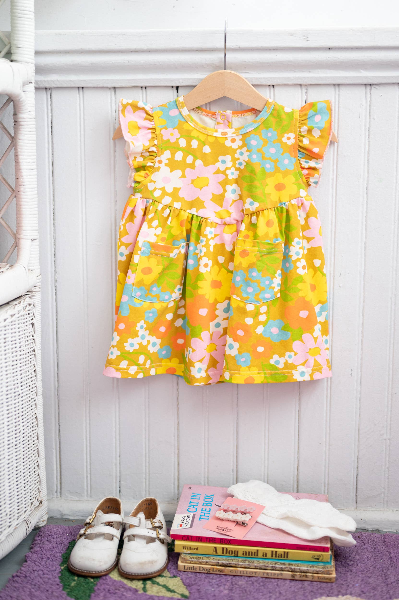 Girl’s Flutter Dress in Sixties Wild Blooms