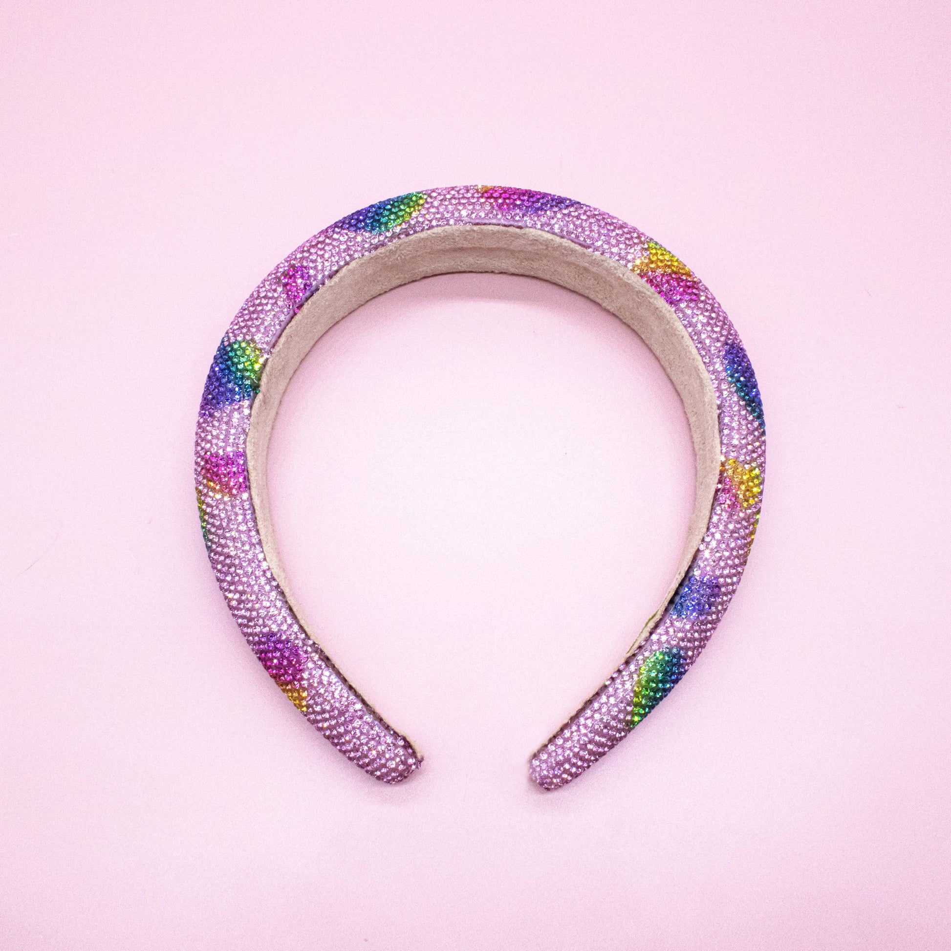 Kids Rhinestone Heart Headband | Pink with Rainbow Hearts