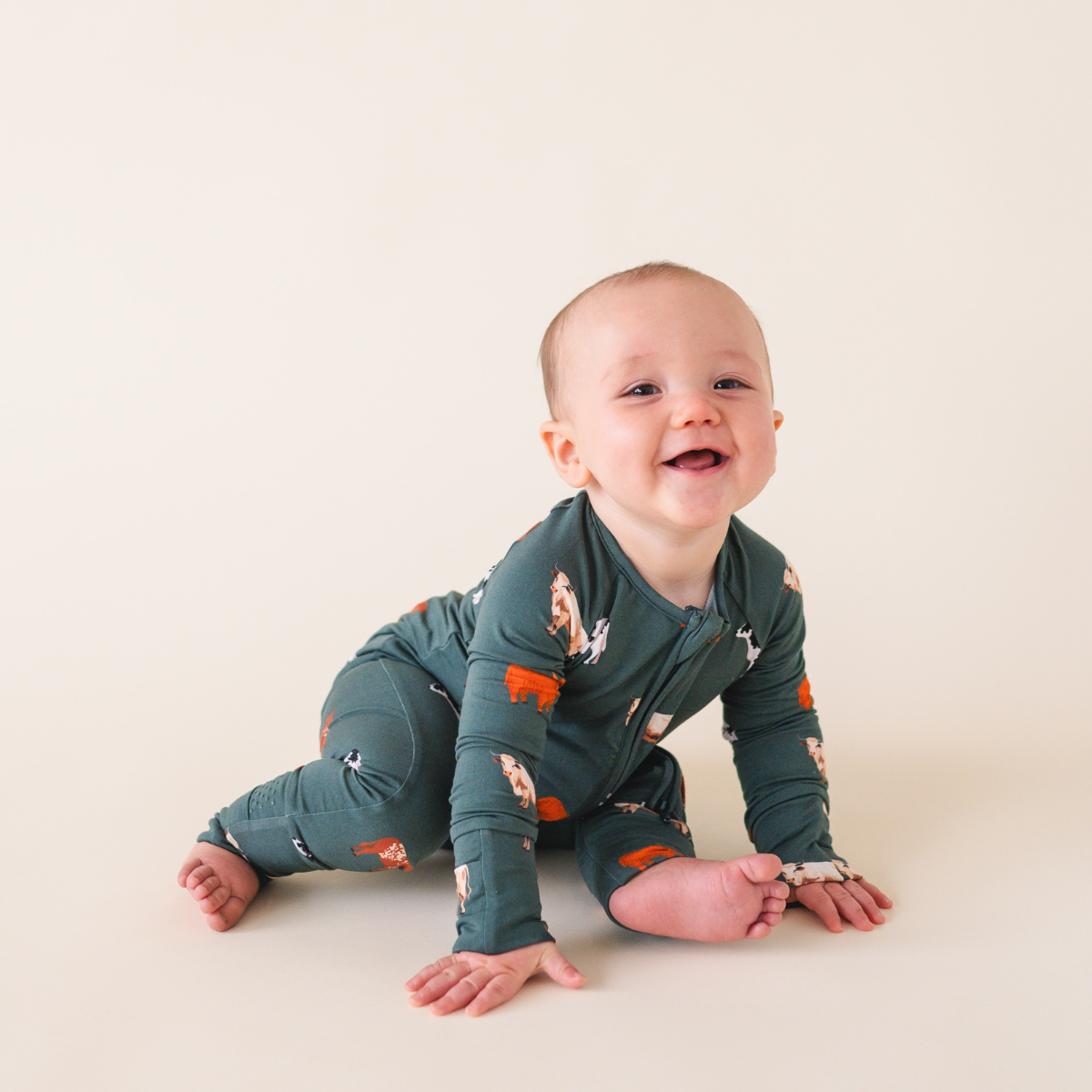 Bamboo 2-Way Convertible Zip Romper | Green Cow (0-24m)