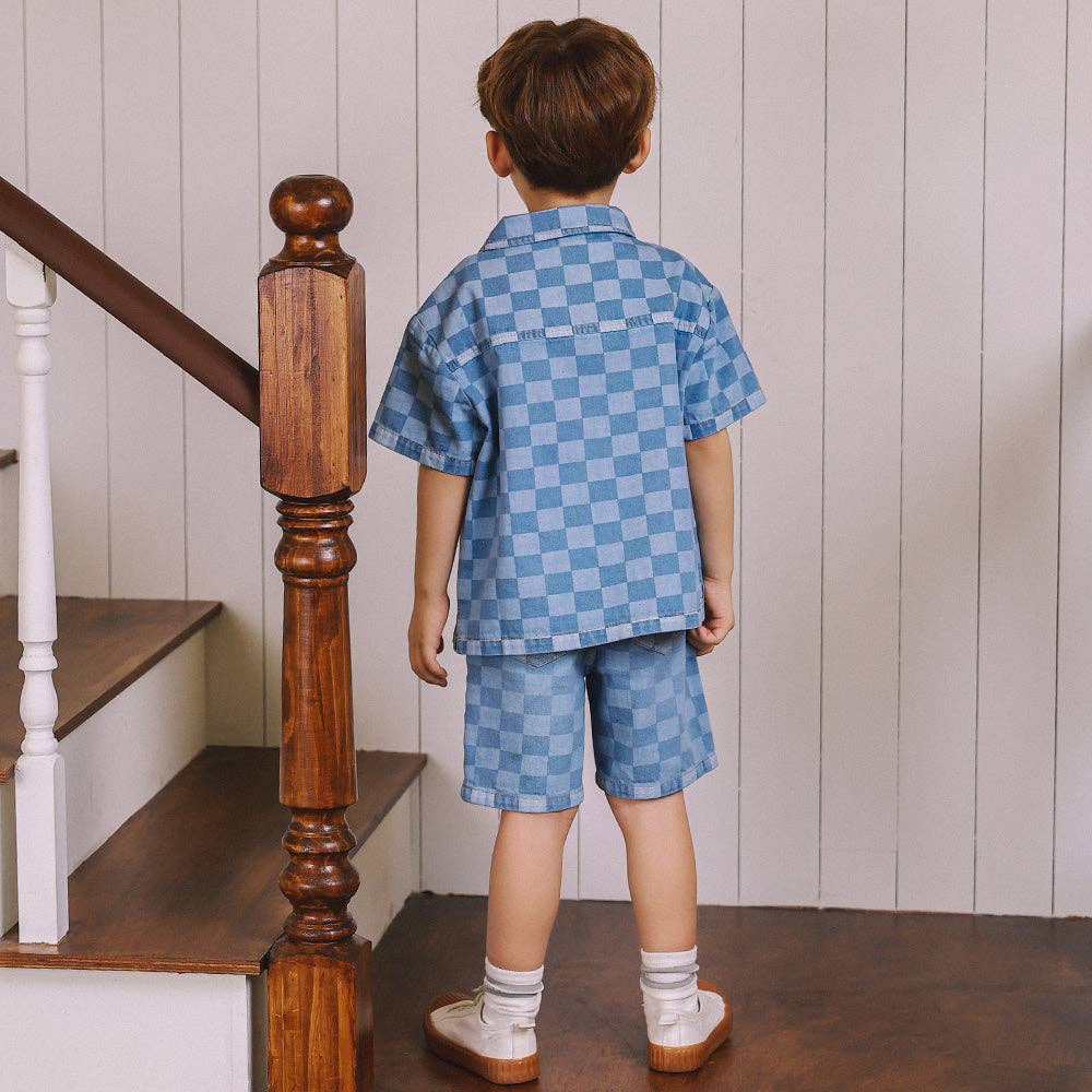 Liam Checkerboard Denim Short Sleeve Shirt